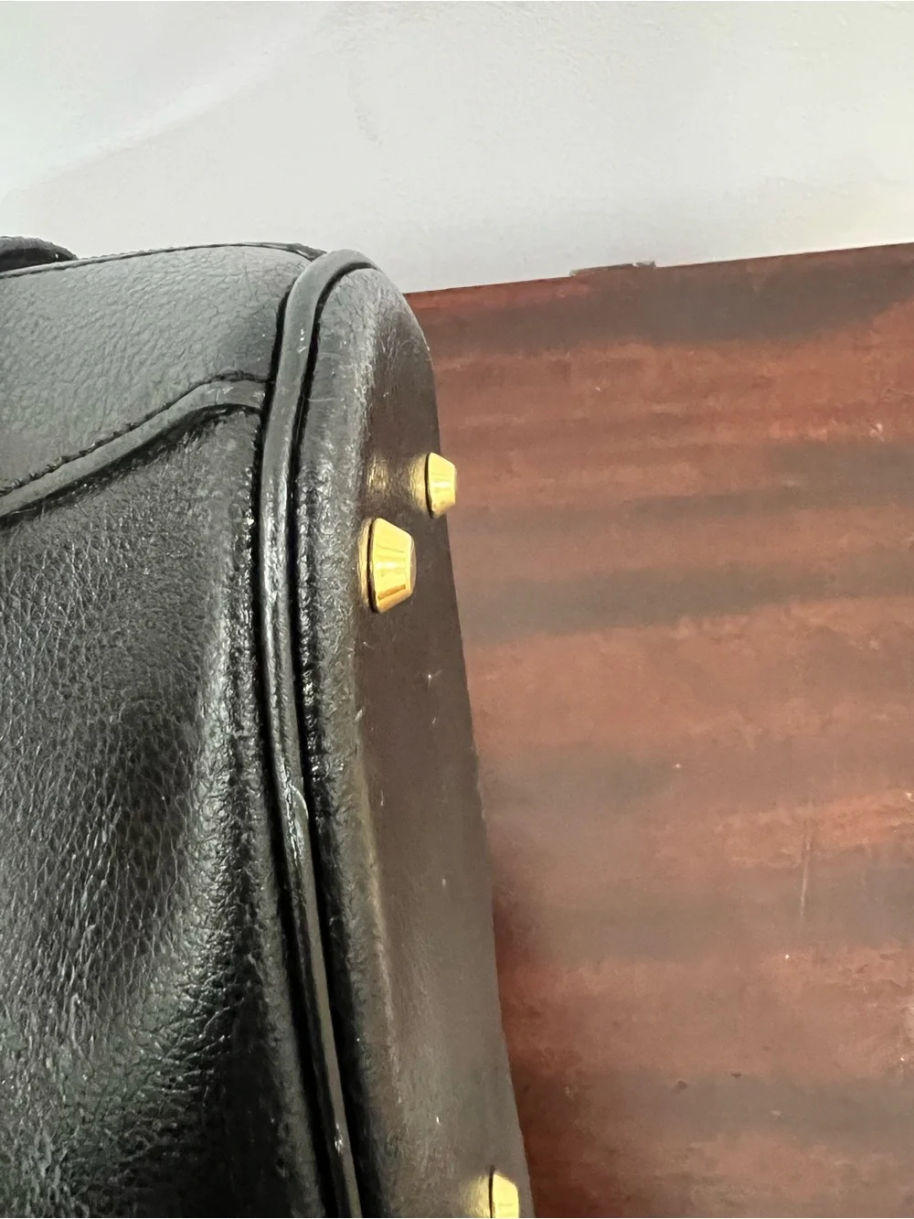 Focus Paris Vintage Classic Black Leather Tote with Gold Hardware